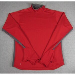 Nike Therma-FIT Mens L Red Mock Neck Running Pullover Long Sleeve Thumbholes Top